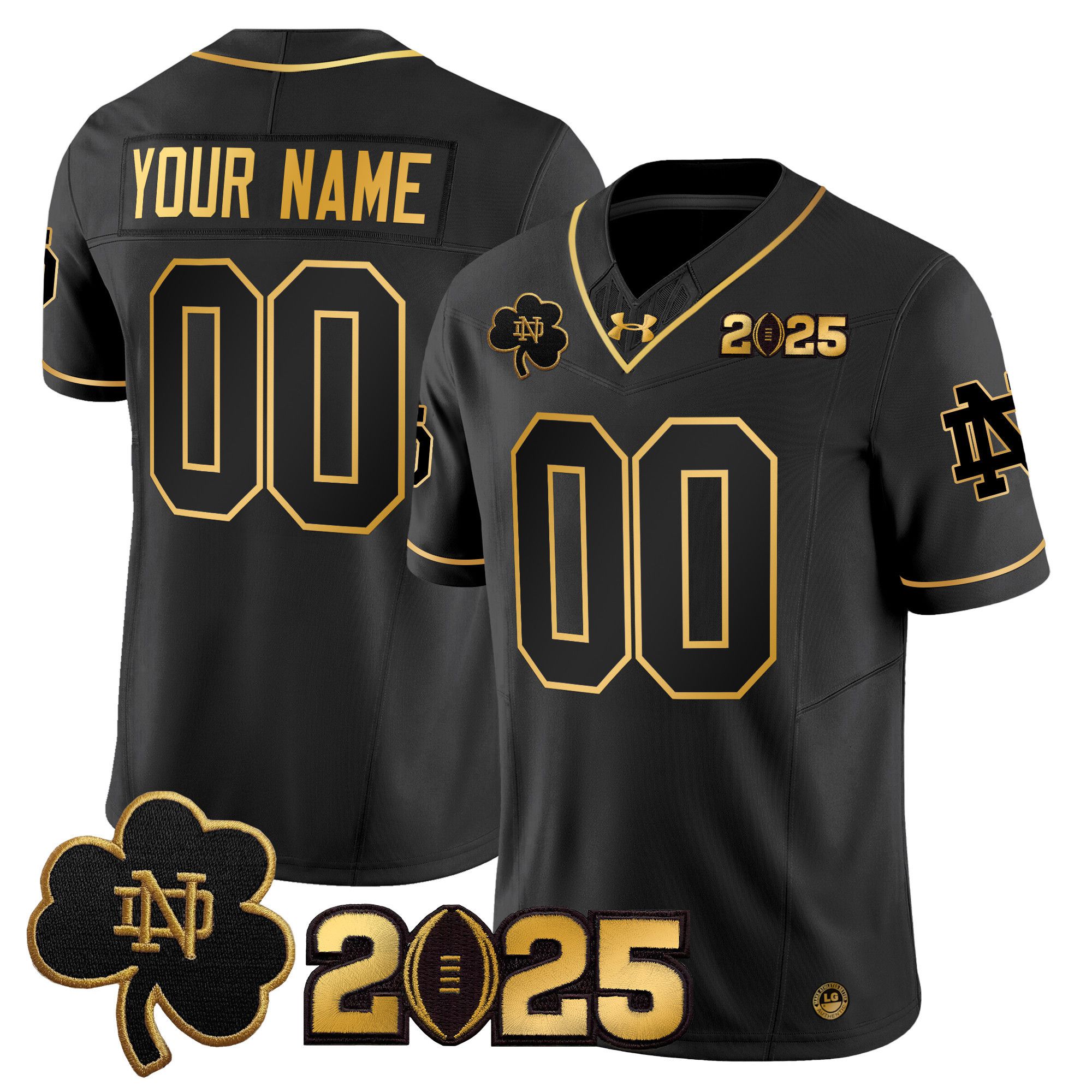 Men Notre Dame Fighting Irish Black 2025 CFP Final Patch Gold Vapor Limited Custom NCAA Jersey style 1->customized ncaa jersey->Custom Jersey